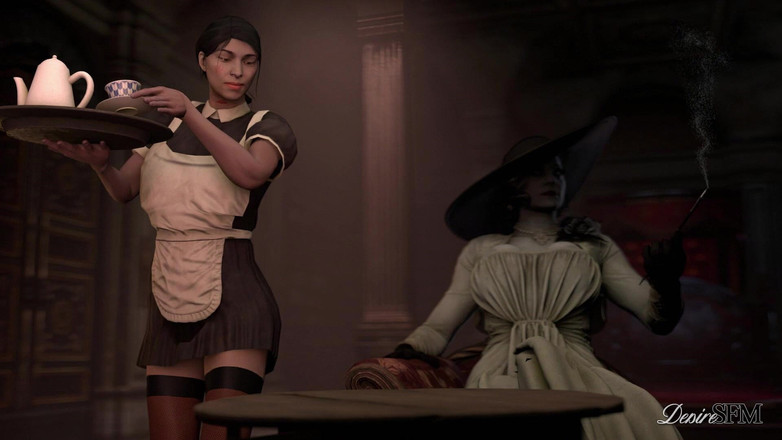 DesireSFM: Futa Lady Dimitrescu impregnerar sin villiga hembiträde / Resident Evil Futanari /...