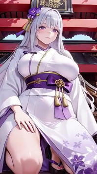 ความลับศาลเจ้า Miko ผมเงิน! ชุดกิโมโนสีขาวแบบไม่ใส่กระดุม, คุกเข่าและสัมผัสดวงตาอย่างเข้มข้น