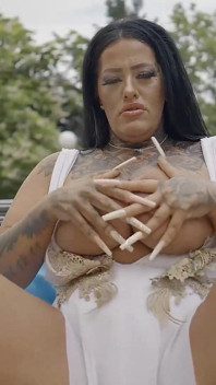 BBW with Big Tits and Long Nails Masturbating by the Pool