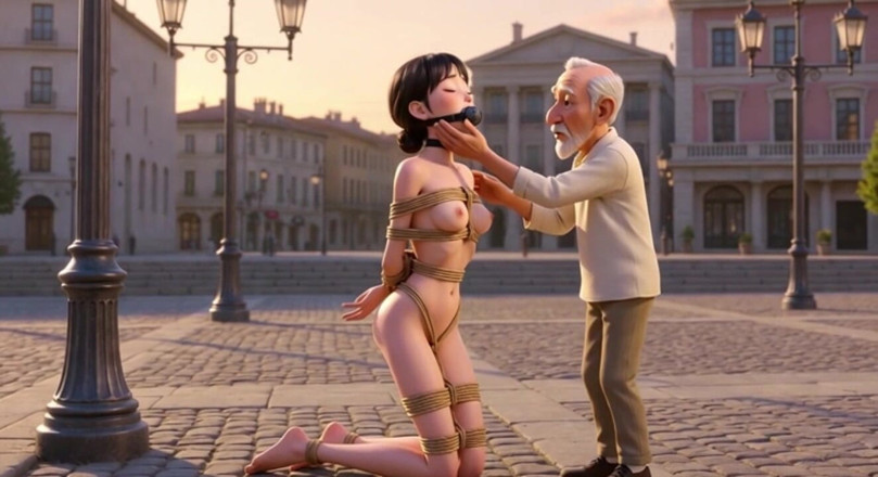 YOUR BEST FANTASY: Public Rope Bondage - Old Man Caressing Desperate &amp; Wet Woman