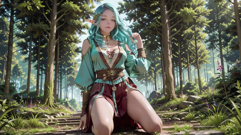 Seraphina Vale: Forest Fantasy! Green-haired Mage &amp; Blue Elf in a Private Walk