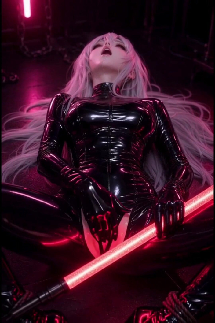 Wertstofsamler: Anime Bondage, White Hair, Black Latex Red Ropes