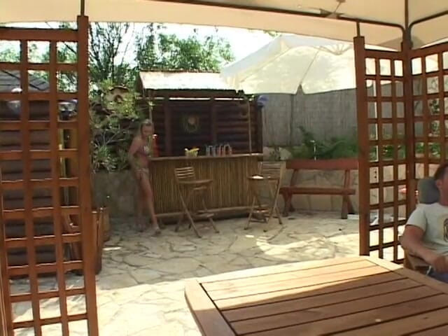 Xtime Network: Adorable threesome with blonde skank in the backyard