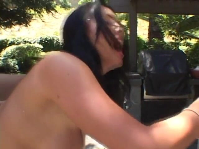 Size Matters: Sexy babe with large natural tits gets fucked in backyard
