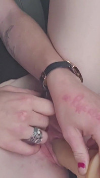 Cute Blonde Dildo Fucks Her Pussy While Her Uber Driver Has to Watch
