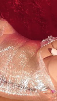Foil Mummification with Womanizer Toys Turns to Post Orgasm Torment with a Second Orgasm