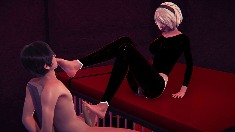 Waifu club 3D: 2B footjob tvého ptáka, zatímco jsi svázaná