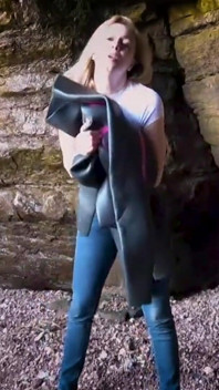 Shiny Rubber Wetsuit Tease in Private Cave