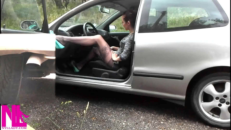 Nyllady: Revving My Car in Sexy Red Ballet Flats