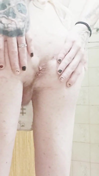 Trans Housewife Masturbating and Cumming in the Kitchen