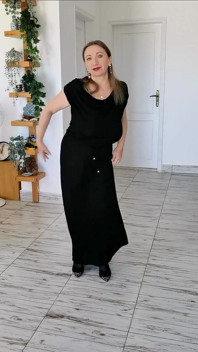 Hot MILF Shaking Huge Natural Boobs, Wearing Black Stockings and High Heels