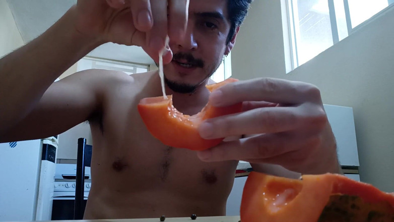 Tabasco Jake: Handsome Guy Fucks a Papaya, Cums Inside and Eats It