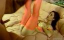 Real Sex Pass: Brunette in bright orange stockings and high heels