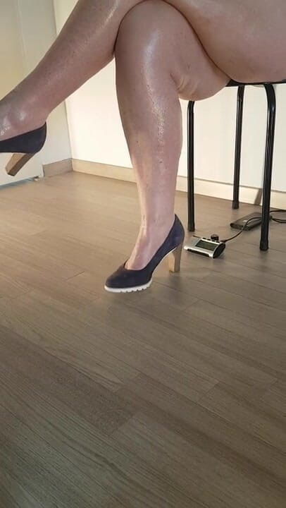 MisS Angel: Leggy on a hard floor wearing blue shoes