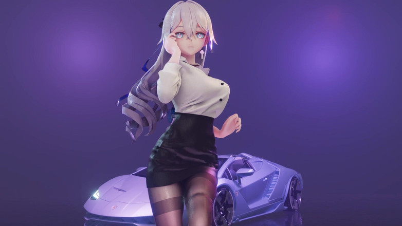 MikuMotion: Вибачте; Вплив геншина; м. Броня; Офісна жіноча форма; Спідниця-олівець; Чорні панчохи без промежини; Erotic Tattoos