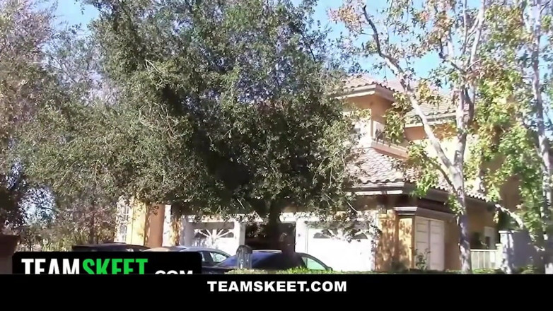 Team Skeet: Chocolate teen Tamra Millan enjoys riding my dick outdoors