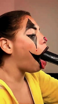 Naughty Clown Fucks Her Throat with a Fuck Machine