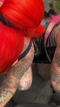 Two Horny Leather Tattoo Sluts Fuck Truck Driver at the Rest Area!