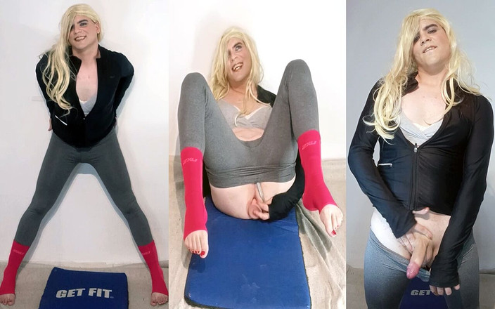 Felixa Branca: Blonde Crossdresser in Gym Class Touching Herself in Leggings