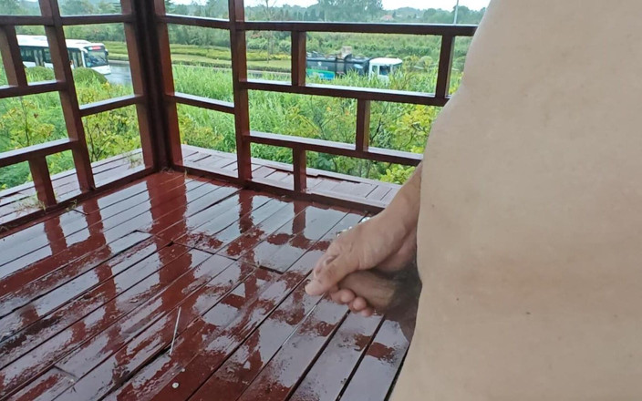 ChineseBisexual: Walking Naked in the Rain, Masturbating Publicly at a Pavilion...