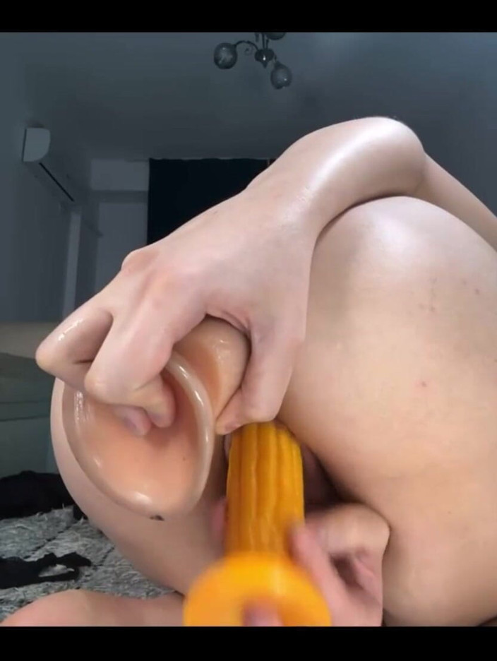 JuiceLussie: Double Dildo Fucking Tight Pussy and Virgin Ass