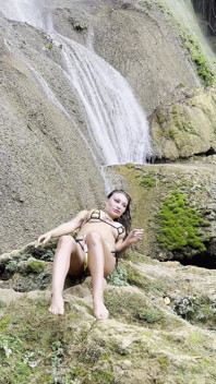 Monika Fox in Yellow Bikini at Waterfall