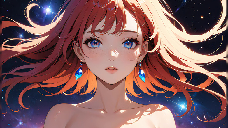 LustRender: Voidgazer: una hermosa joven con pecas cósmicas relucientes