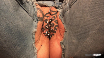 Dominatrix Frida: KinkyFrida in jeans is playing with her pierced and tattooed...