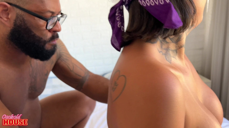 CuckoldHouse: Married Woman Blindfolded Receives Huge Surprise During Double Penetration