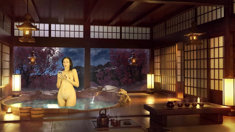 TheoryOfSex: Bathroom piss punishment. Naked reading. Japanese bath. Julia V Earth.