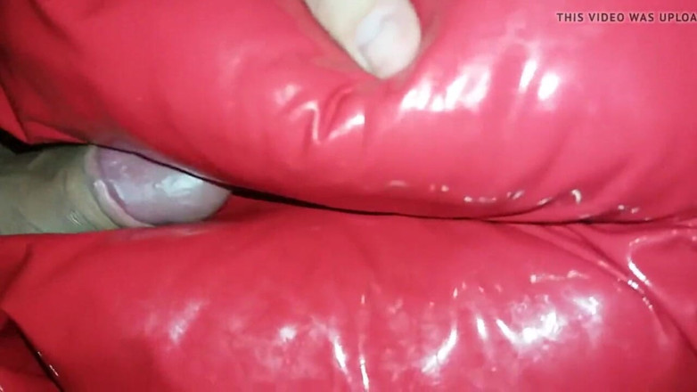 Naxy: Red shiny pants fucked without cumming
