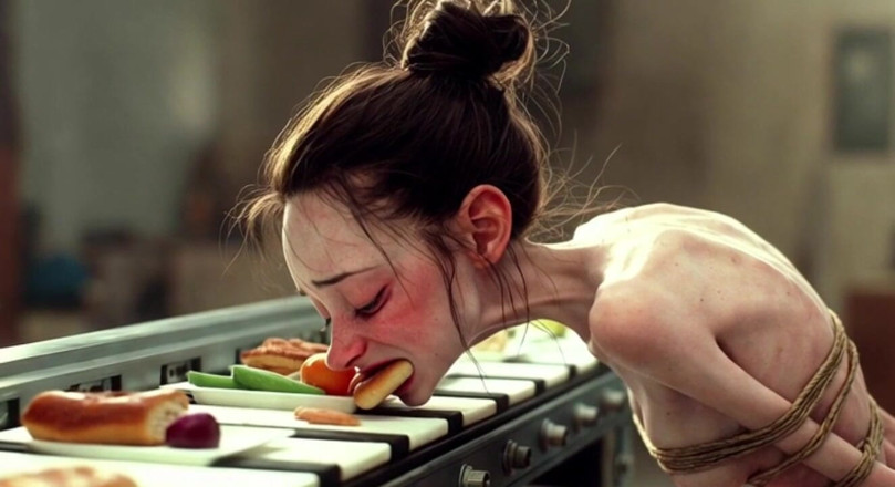 YOUR BEST FANTASY: Extremely Skinny Girl Bound - Stuffed with Food Until Full