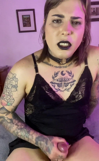 EmmaInkTrans: Black baby doll for a hot handjob