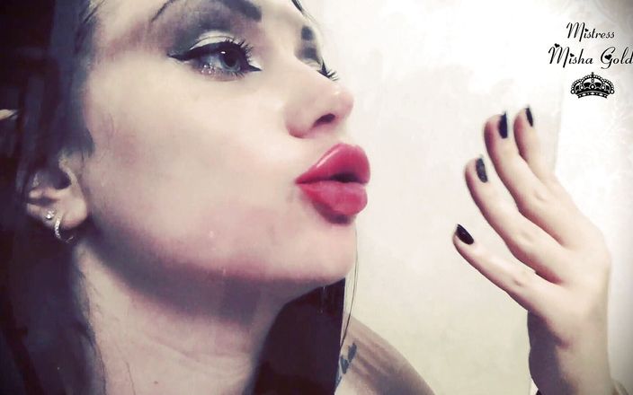 Goddess Misha Goldy: Red lips prints over glass &amp;amp; frenchkissing