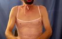 Sexy Sandy porn: Sexy Sandy Strokes Her Cock in Pink Mesh