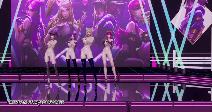 3D-Hentai Games: Dia das meninas - Algo striptease Ahri, Akali, Evelynn, Kaisa 3d dança...