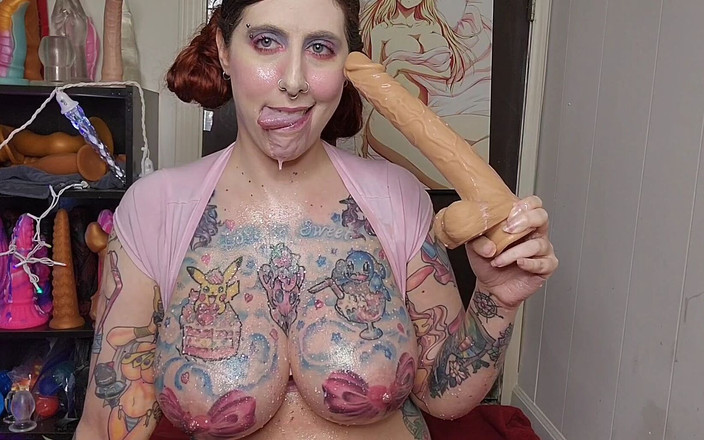 Animer gamer girl: Jahodové mléko růžové svádění deepthroat