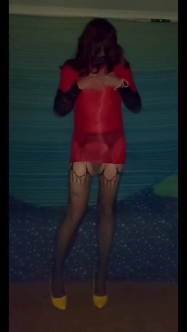Lizzaali: See thru red dress warming myself up ready for anal...