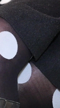 Polka Dot Tights & Boot Tease in Black Minidress