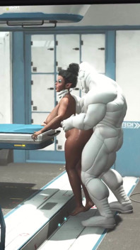 A sexy young busty ebony has hard anal sex with sex robot in the medbay