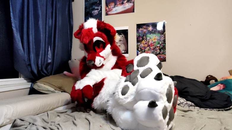 PawgrammerSocks: Melancap dan menunjukkan kaki dalam pakaian fursuit badan penuh