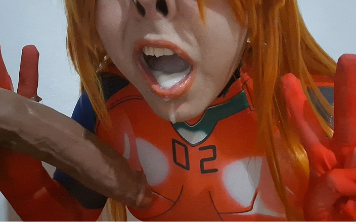 fermerino: Pretty Trans Asuka Eating Cum and Giving a Blowjob to...