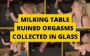 Mistress BJQueen: Kvinnlig dominans älskarinna samlar förstörda sprut i ett glas på mjölkningsbordet