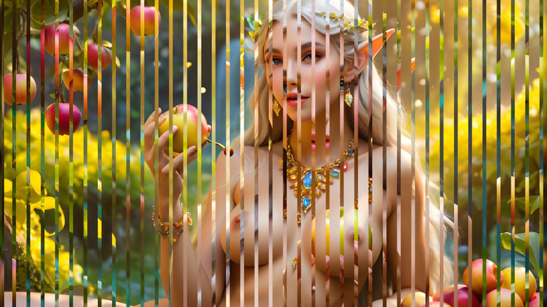 LustRender: Una tettona elfa nuda con una mela di cera