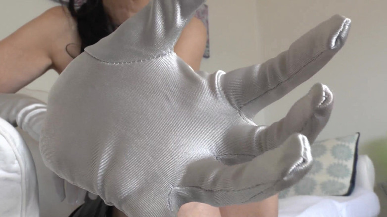 Lady Victoria Valente: Long, Shiny Silver Satin Gloves Turn You on so Much -...