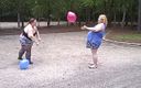 BBW nurse Vicki adventures with friends: BBW gals play volley ball with balloons