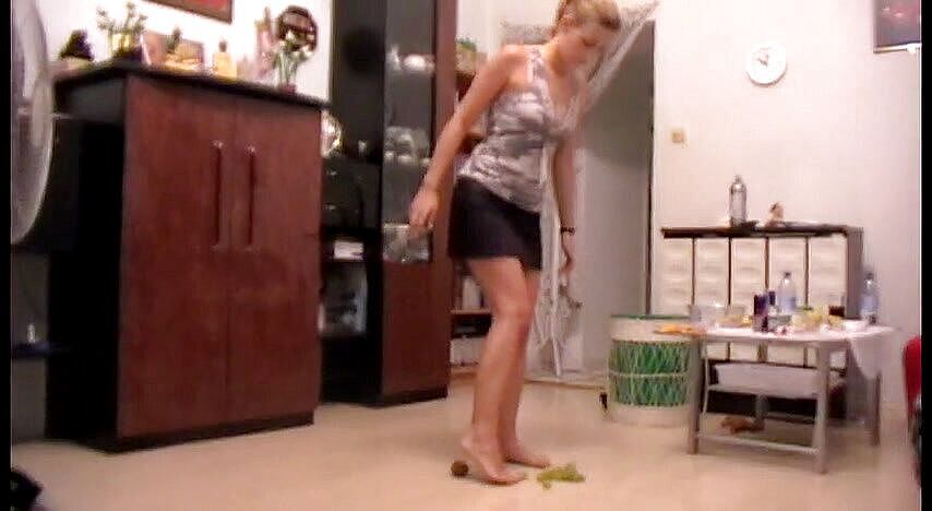 Blonde trampling food while home alone--Foot Girls