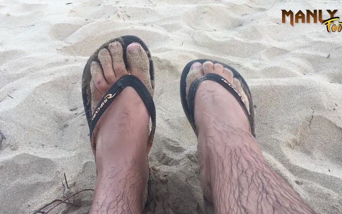 Manly foot: Cum Sand &amp;amp; Flip Flops - Nudist Beach - Cum Feet Socks Series -...