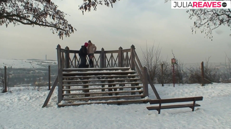 My German Amateurs: Sexy redhead rides a hard cock out in the cold...