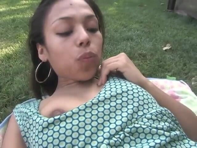 Homegrown Outdoor Sex: Shy brunette Ariel takes a sticky cumshot